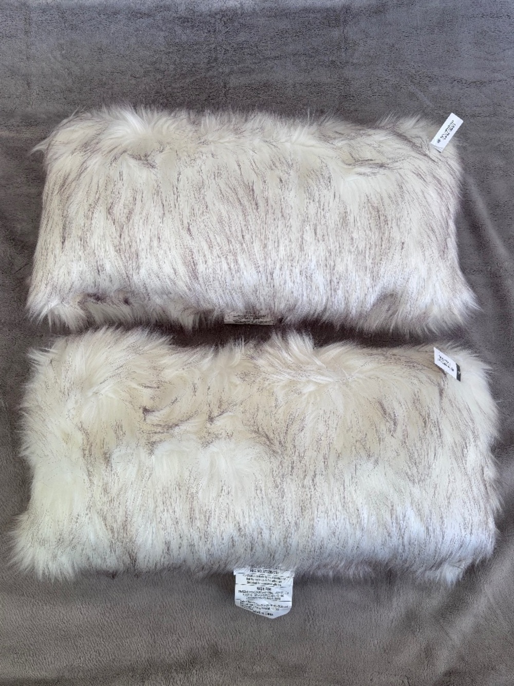 (2) Threshold Target Faux Fur Accent Toss Pillows Oblong White Gray 24" x 12"